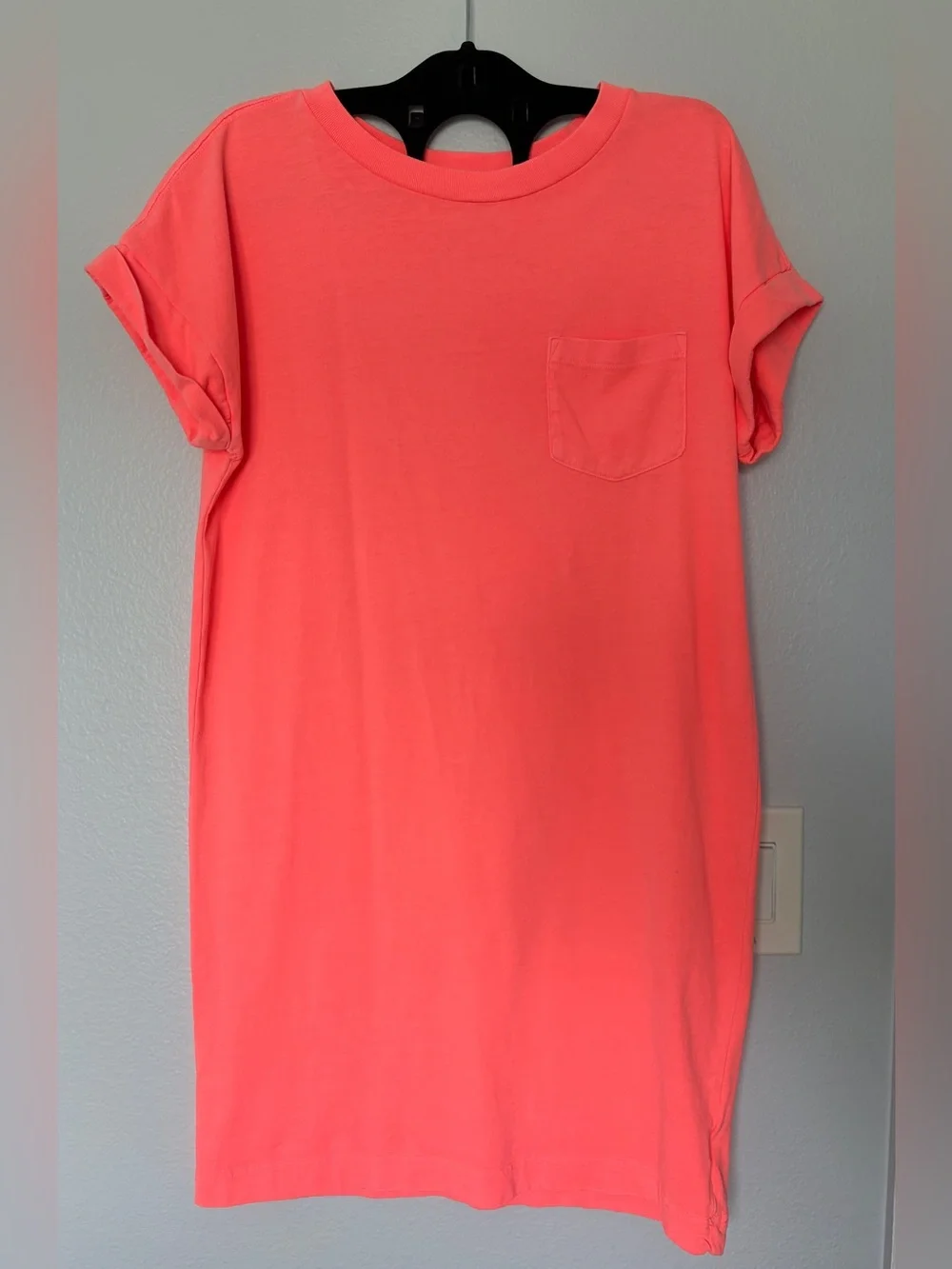 GAP Women Neon Coral T Shirt Dress Short Sleeve Pocket Casual Mini, Size XS